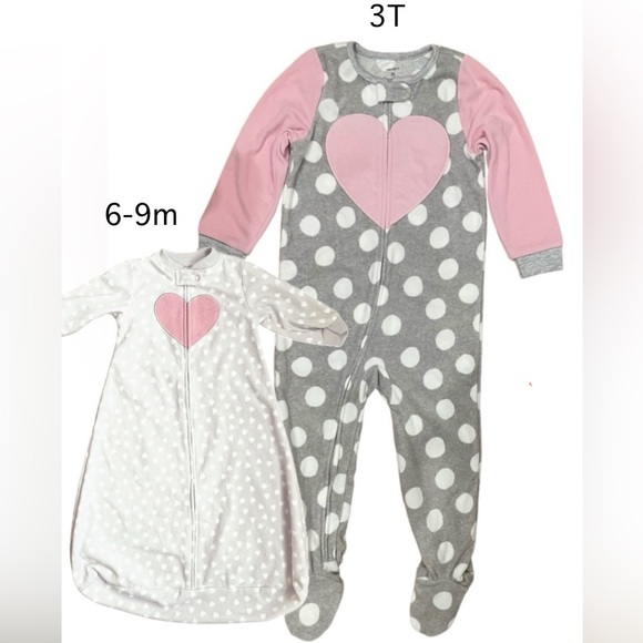 NWT Carters Soft & Comfy Fleece Grip Footie Pink Heart Pajama Zip Up 3… - Picture 1 of 11
